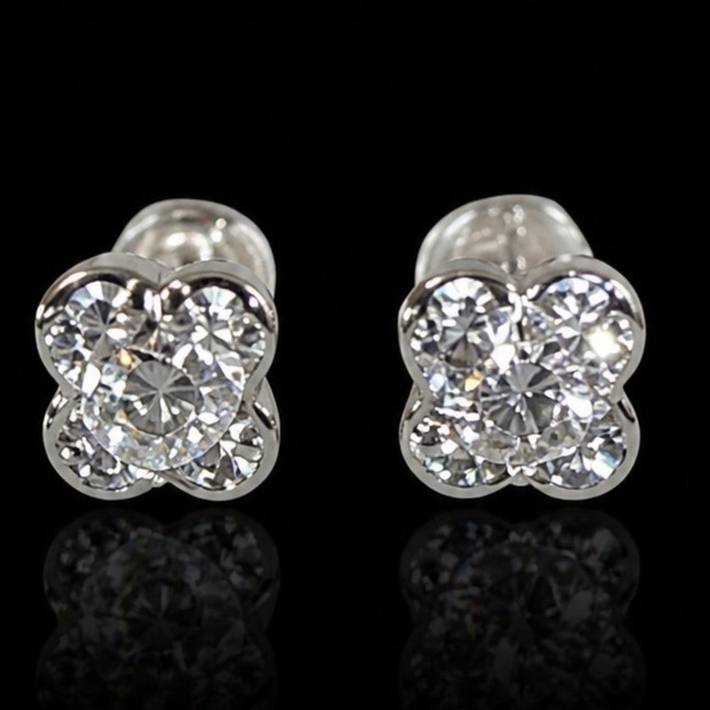Moissanite Flower Stud Earrings 0.5ct D Color 925 Stamped Silver Brilliant Shine
